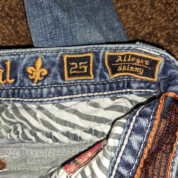 🪨 Rock Revival Allegra Skinny Jeans W/Leather Embroidered Flap Pockets size 25 - Picture 9 of 16